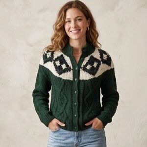 Vintage Jamie Scott Hand Knit Cardigan Fair Isle Cable Knit Sweater L
